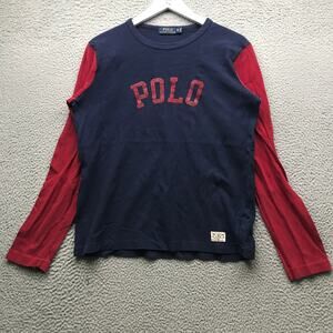 Polo Ralph Lauren Baseball Spell Out Long Sleeve T-Shirt Mens Medium Navy Red